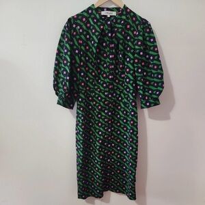 Diane Von Furstenberg Geo Structured Perla Shirt Dress Puff Sleeve Colorblock 10